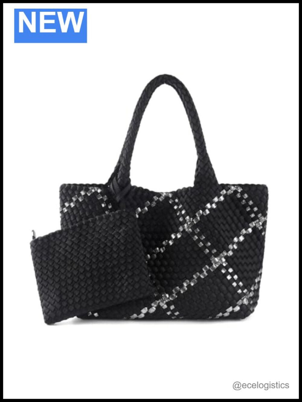 Handwoven Neoprene Tote with Clutch, Designer Beach Bag